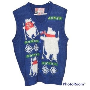 Merry Christmas Casual Winter Blue Sweater Vest Size Large